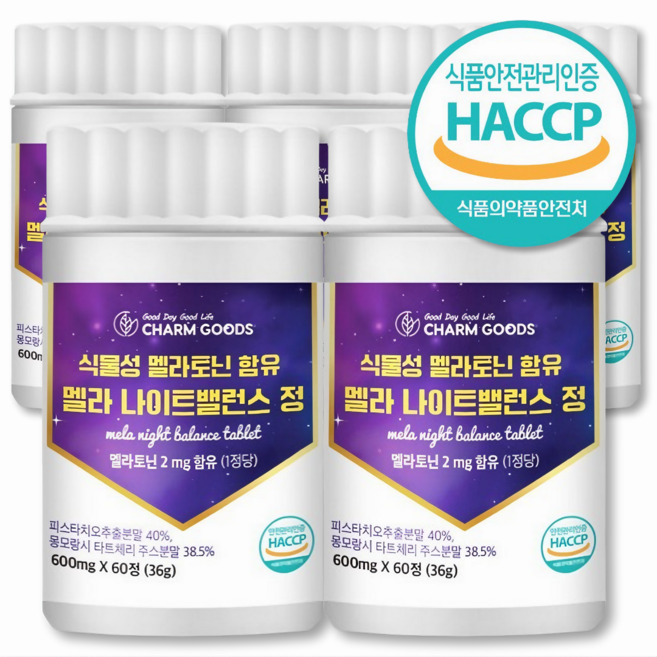 참좋은 식물성 멜라 나이트밸런스 멜라토닌 1정당 2mg 피스타치오 추출물 정, 60정, 5개