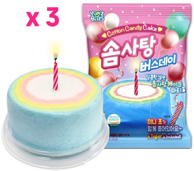 솜사탕 버스데이 케이크 무지개 레인보우, 20g, 3개