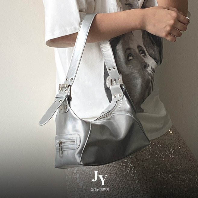 쪼예 미니멀 힙무드 빈티지 크랙 워싱 레더 버클 숄더백