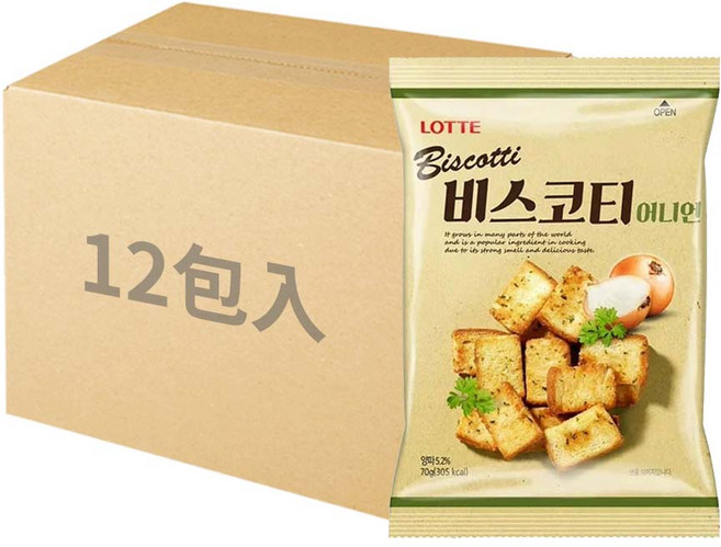 韓國樂天 大蒜/披薩/洋蔥口味 麵包餅 - 韓國人氣商品, 70g, 樂天 洋蔥麵包餅乾, 12個