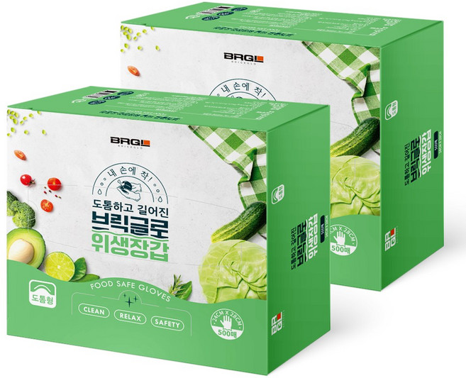 브릭글로 엠보싱 비닐 위생장갑 도톰형, 500개입, 2개