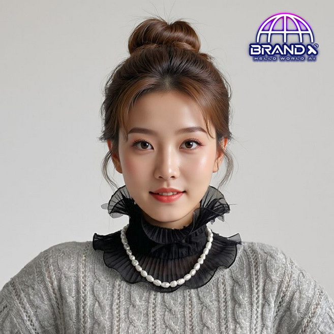 [BRANDXAI] 고져스 쉬폰 플리츠 레이스 페이크 목폴라 스카프 목주름 가리개 자외선 차단