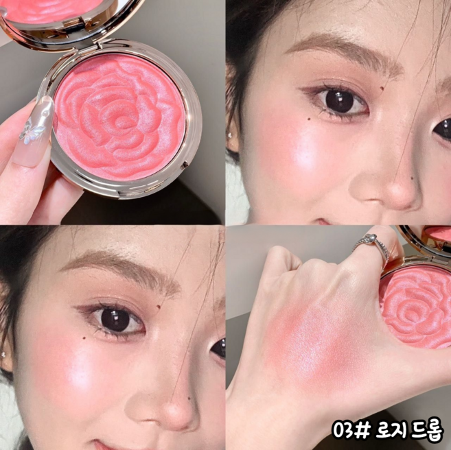 차차앤코 블루밍 로즈 펄 블러셔 물광 하이라이터 치크 생기톤업 광채 쉬머 블러셔, 1개, 03호 로지 드롭