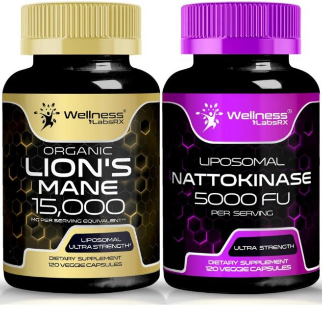 WELLNESS LABSRX Lions Mane Supplement Capsules with Nattokinase Capsules | Bundle, WELLNESS LABSRX Lions Mane Sup, 1개