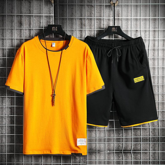 남자 반팔 반바지 트레이닝복 세트 순면 티셔츠 캐주얼 운동복 셋업
