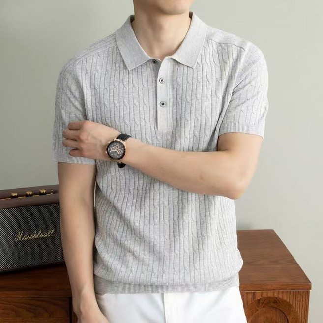 J nd O남성 봄여름 세련 과배기 반팔 니트 카라 티셔츠