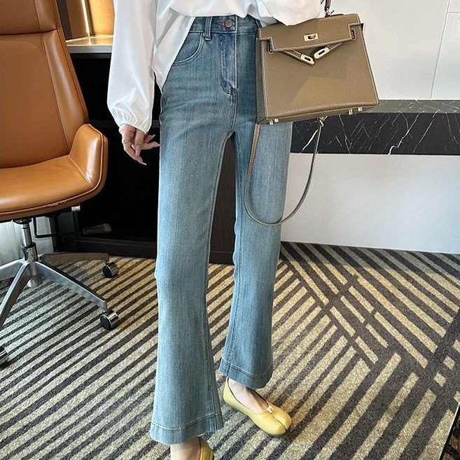 VIISHOW 여성용 스판 슬림 9부 팬츠 부츠컷 청바지