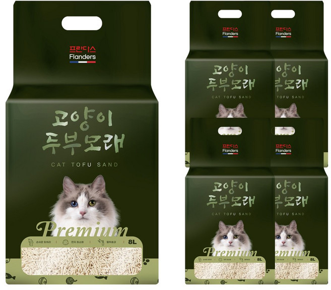 프란다스 굿빠이먼지 냥이 두부 모래, 프리미엄 녹차향, 5개, 8L