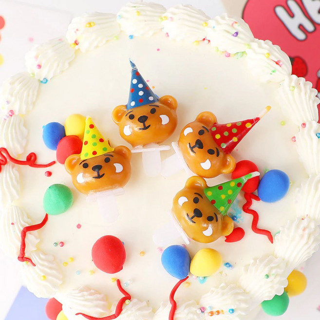 字母生日數字造型蠟燭組合 派對蛋糕裝飾蠟燭, 生日帽小熊（ 4入）, 1個