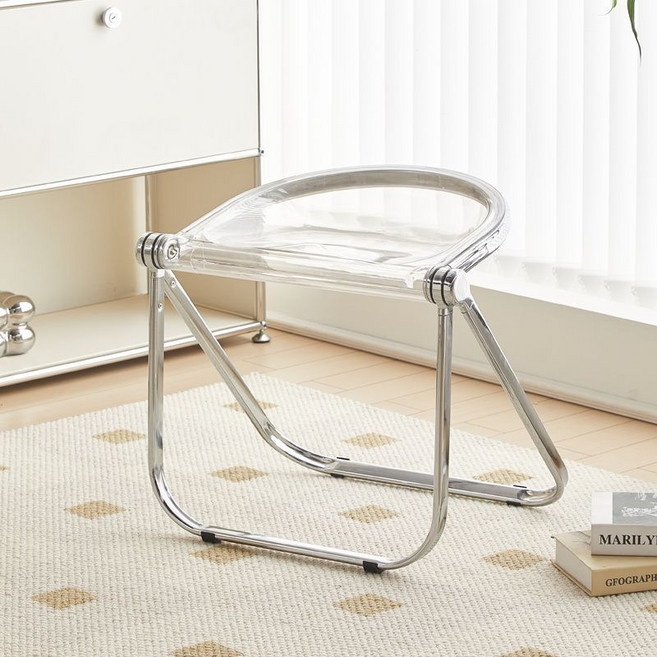 데코트리 아크릴 반달 인테리어 의자, 라이트그레이, 1개