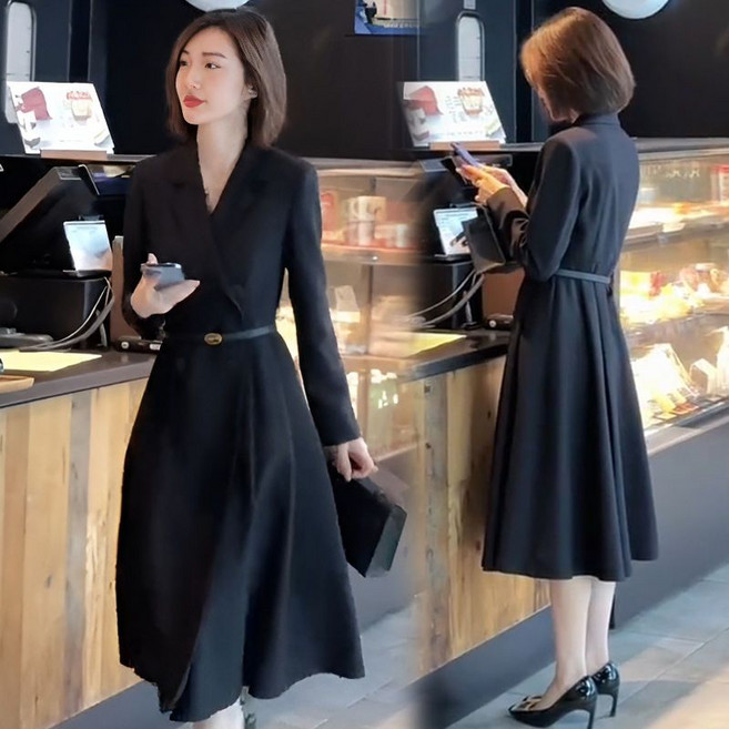 여성 프리미엄 긴팔 원피스 봄 가을 고급스러운 기질 치마 여자 패션 프렌치 정장 원피스 YHY