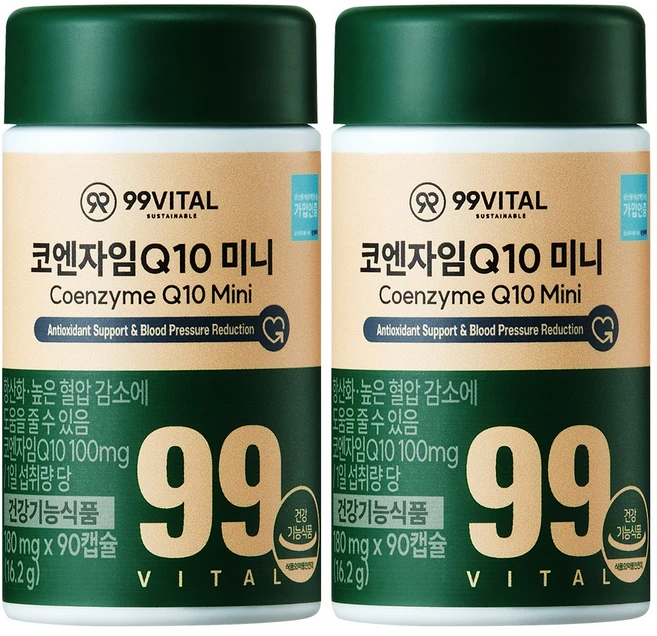 99바이탈 코큐텐 코엔자임Q10 미니, 2개, 90정 - 쿠팡