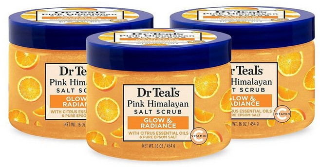Dr Teal's 핑크 히말라야 소금 바디 스크럽 순수 엡섬 에센셜 오일로 복원 보충 473.2ml 16온스 3팩 221537, 시트러스