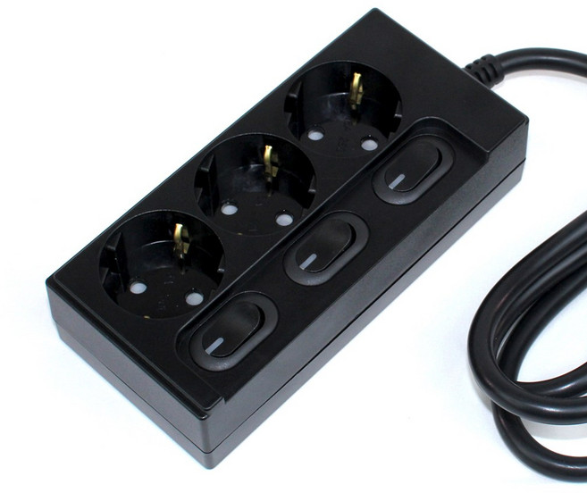 KD-TAP 국산 개별형 스위치 멀티탭 3구 고용량 콘센트 16A 안전 접지, 1개, 블랙, 3m