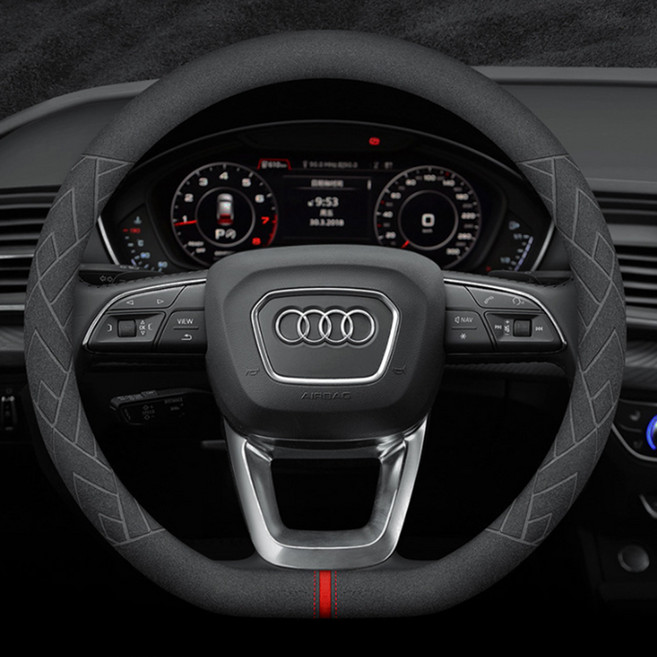 샵드루 아우디 원형 D형 스티치알칸타라핸들커버 A3 A4 A5 A6 A7 A8 Q시리즈, D컷, 레드
