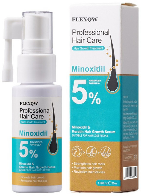 FLEXQW 角蛋白生髮精華液 5% 米諾地爾護髮噴霧, 1件, 5%角蛋白髮劑30ml