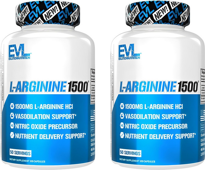 EVLUTIONNUTRITION L-아르기닌 1500mg 캡슐, 100정, 2개