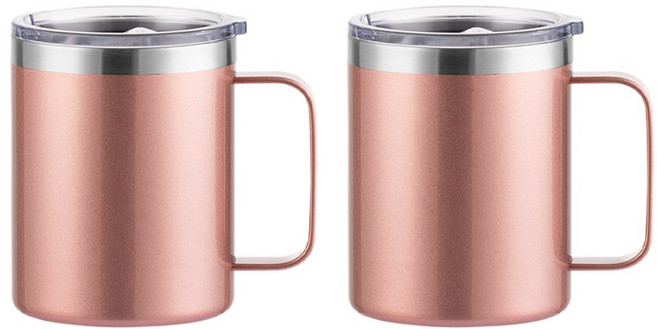 1+1 강력 보온 머그컵 텀블러 세트 뚜껑있는 머그 잔 스텐 보냉 컵 물컵 뚜껑 손잡이 스텐컵 보틀 병 컵텀블러 뚜껑컵 텀블러컵 리유저블 보온컵 2p 커플 물병 휴대용, 로즈골드, 1세트, 450ml, R99858D(로즈골드 2개입