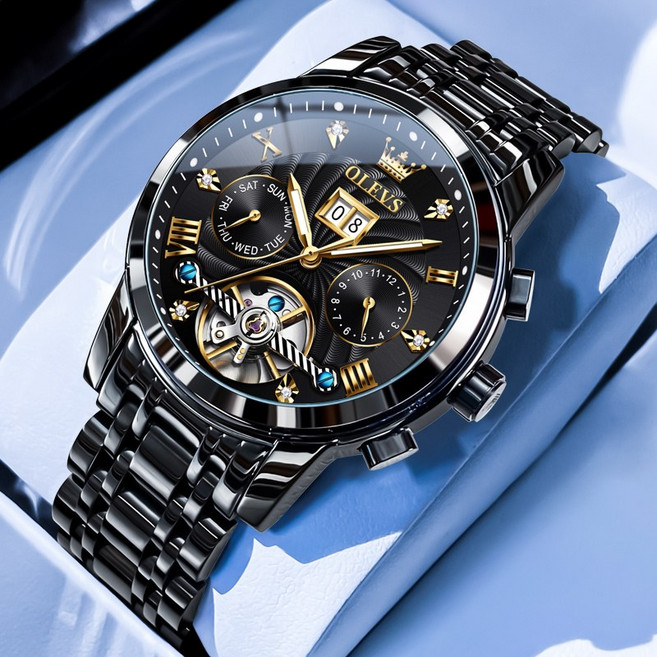 OLEVS 남성 시계 정품 자동 기계식 오토매틱 럭셔리 명품 워터프루프 야광 다기능 메탈시계