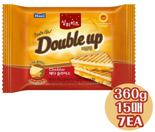 매일 상하치즈 더블업 체다슬라이스 치즈 15매(360g) 7개입 냉장무/배, 360g, 7개