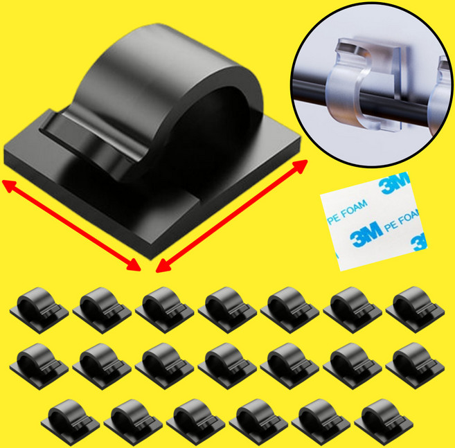 로열스테디 두께접착강화 전선 고정 선 정리 클립, 블랙, 20개