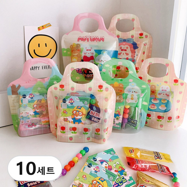 유치원 어린이집 생일 선물 답례품 포장 세트 초등 어린이 뽀로로 키즈 밴드 단체 간식 구디백, 10개, 캐릭터지퍼백