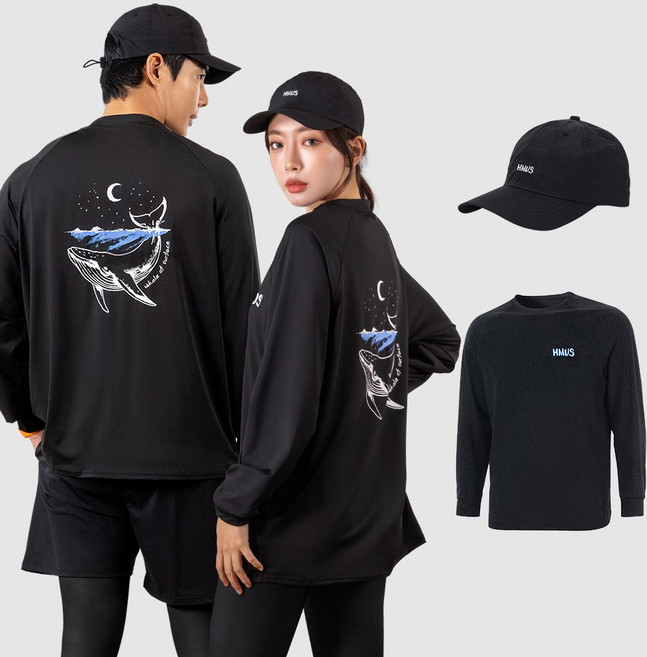 [SET] 아쿠아 워터 모자 + 루즈핏 래쉬가드 세트 빅사이즈 체형커버 비치웨어 물놀이 수영복 상의