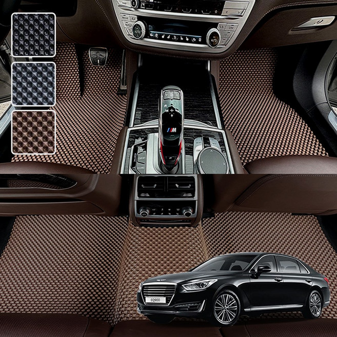 DXSOAUTO 제네시스 EQ900 호환 3D 엠보싱 차세대 고무매트 1열2열 세트, 블랙, 60_3EQ9004인승4륜(2열분리형)