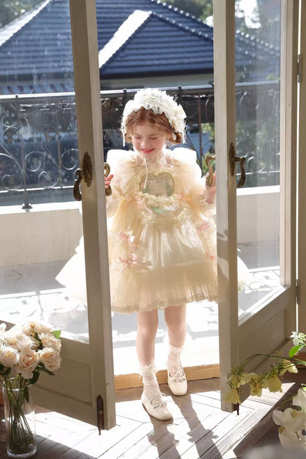 2026新款女童洛麗塔公主裙蕾絲仙女花邊蓬蓬紗連衣裙生日禮服裙
