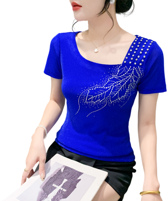 댄스복 상의 여성용 반팔 티셔츠 망사 스판 펀칭 핫피스 티셔츠 뉴타임즈Women's T-shirt F4019