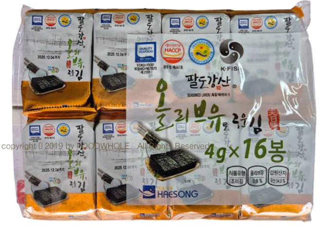 [푸드홀마켓] 팔도강산 올리브유로 구운김 16단(1봉), 1세트, 4g