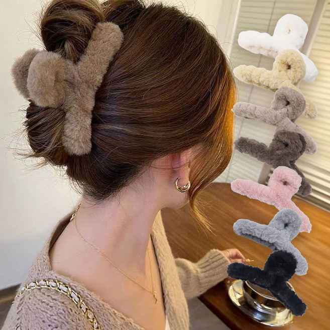 코욜하우키 [1+1] 13cm 대형 올림머리 털 집게핀 세트 퍼 반묶음 머리핀