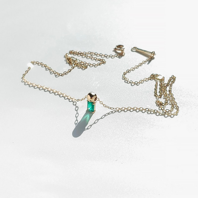 에버링 14K 18K 금 목걸이 천연 오닉스 초록 프린세스_NXDM42401