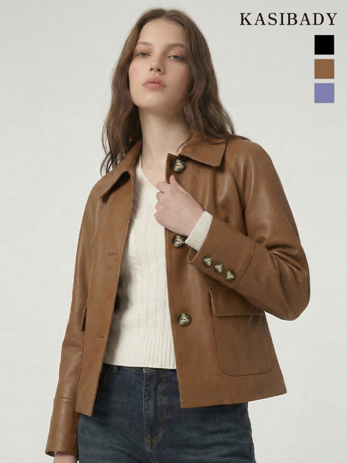 카시바디 시크릿시즌오프 카시바디 프리미엄 양가죽 클래식 카라 세미크롭 자켓