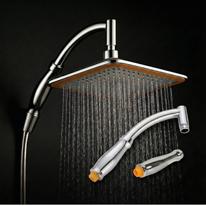 레인드롭 사각 대형 해바가리샤워기 헤드, 사각 실버 헤드  파이프 2개 포함 풀세트, 1개