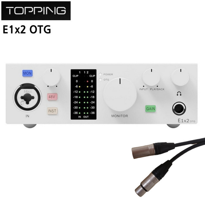 찬양랜드 Topping 국내 정품 토핑 프로 USB 오디오 인터페이스 +케이블 레코딩 보컬 녹음 방송용, WH, E1x2 OTG+마이크케이블