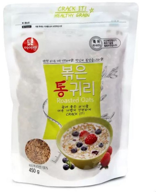 미이랑 볶은 통귀리 450g x 5 간편아침식사 영양간식 식사대용 시리얼, 5개