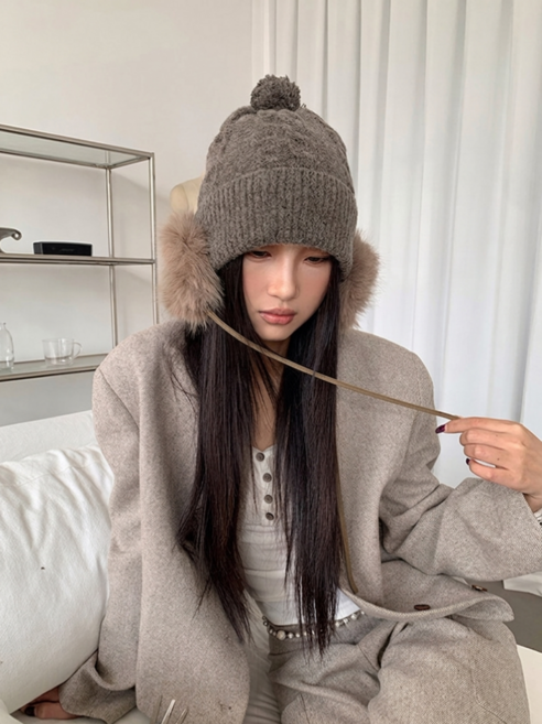 Coablu 여성 귀달이 방한 비니 베이직 가을 겨울 포근한 니트 방울모자
