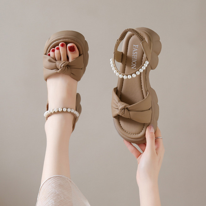 디아쿠아 바네사 여성 크로스리본 진주스트랩 발편한 키높이 통굽 샌들