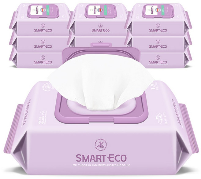 스마트에코 비바체플러스 대용량 캡형 아기물티슈 120매 10개, 43g