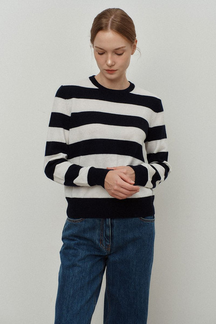 르몽생미셸 LE MONT ST MICHEL round stripe anchor point knit_navy
