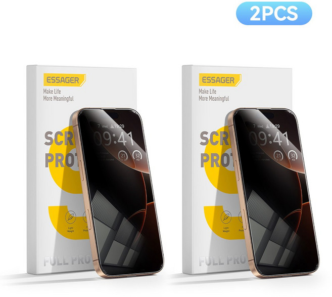 Essager 아이폰 사생활 프라이버시 보호 360도 액정보호 풀커버 강화유리 휴대폰 보호필름 2개입 사방팔방 싹가려주는 사생활보호필름, 2개