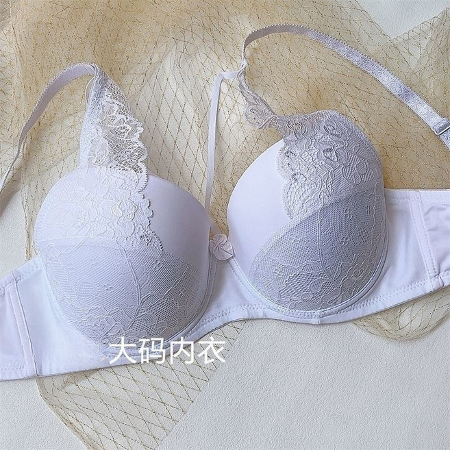 成套內衣褲 交叉細帶美胸內衣 薄款大胸顯小 大碼內衣褲成套, 白色【軟鋼圈】,44/100DE【薄杯0.3cm】