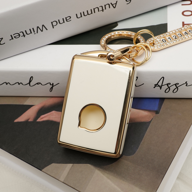 바이어블 볼보 xc60 90 40 s90 60 v60 90 호환 차키 TPU 키케이스 번호판 큐빅 키링 키홀더 세트, (화이트골드) 볼보 B타입(TA-47), (골드) 큐빅 넘버키링