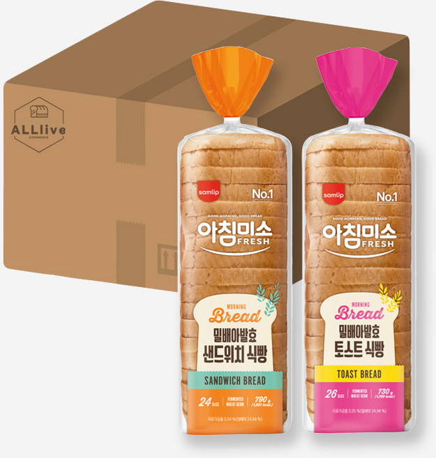삼립 간식 식빵 아침미소 밀배아 발효 2종세트 토스트 730g 샌드위치 790g