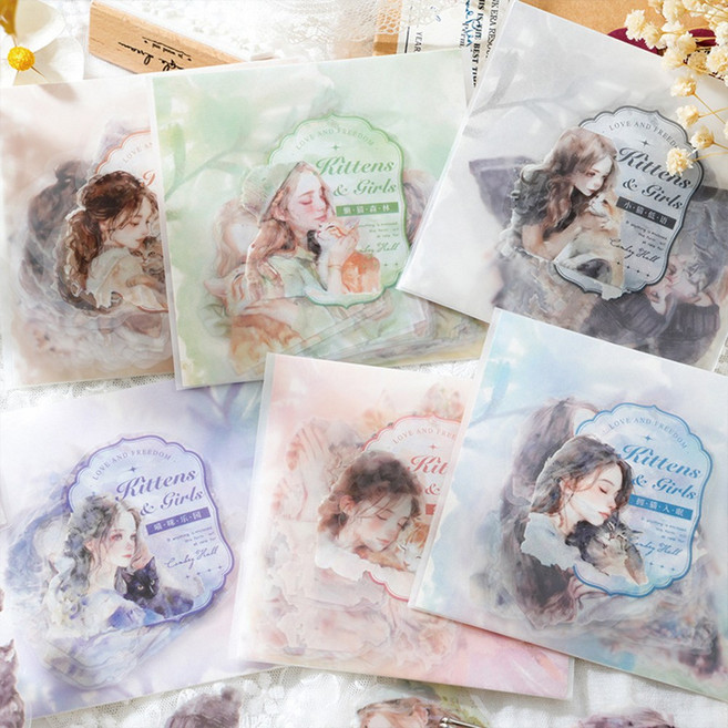 일러스트 감성 희망 동물 소녀 수채화 조각 스티커 다꾸, 4.한숨 (ST-6844)