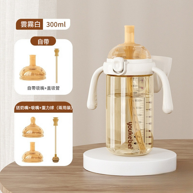 翻蓋 PPSU吸管奶瓶 10個月以上使用 1個裝, 1個, 【自帶吸嘴】300送奶嘴吸嘴重力球兩用裝