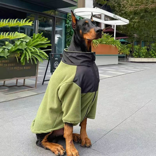 寵物 狗狗保暖外套 中大型犬 杜賓金毛拉布拉多 絨衣服, 中大型犬-軍綠色 拉鍊-秋冬款 ,2XL碼 約35-40kg, 1個