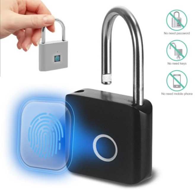 열쇠가없는 스마트 지문 자물쇠 USB 충전 잠금 장치 방수 도어 0.2 초 해제 보안 집, 01 검정색, 1