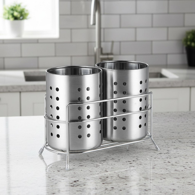 팩토리얼 올스텐 물빠짐 주방 수저통 식기 수저꽂이 건조홀더, 1개, 2구